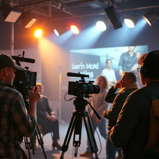Equipe de produäão trabalhando em uma transmissão ao vivo.